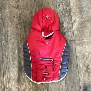 KONG Red and Gray Dog Jacket - measuring 11inches “around” dogs back.